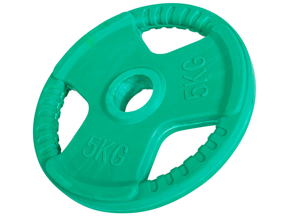 Obciążenie GORILLA SPORTS Grip 51 (5 kg) Zielony obciążenie na białym tle o wadze 5 kg do treningu siłowego ze sztangą, gryfem prostym i łamanym do ćwiczeń izolowanych i ogólnorozwojowych budujesz siłę, wytrzymałość i technikę bez przeciążania stawów w domowej siłowni i klubie fitness