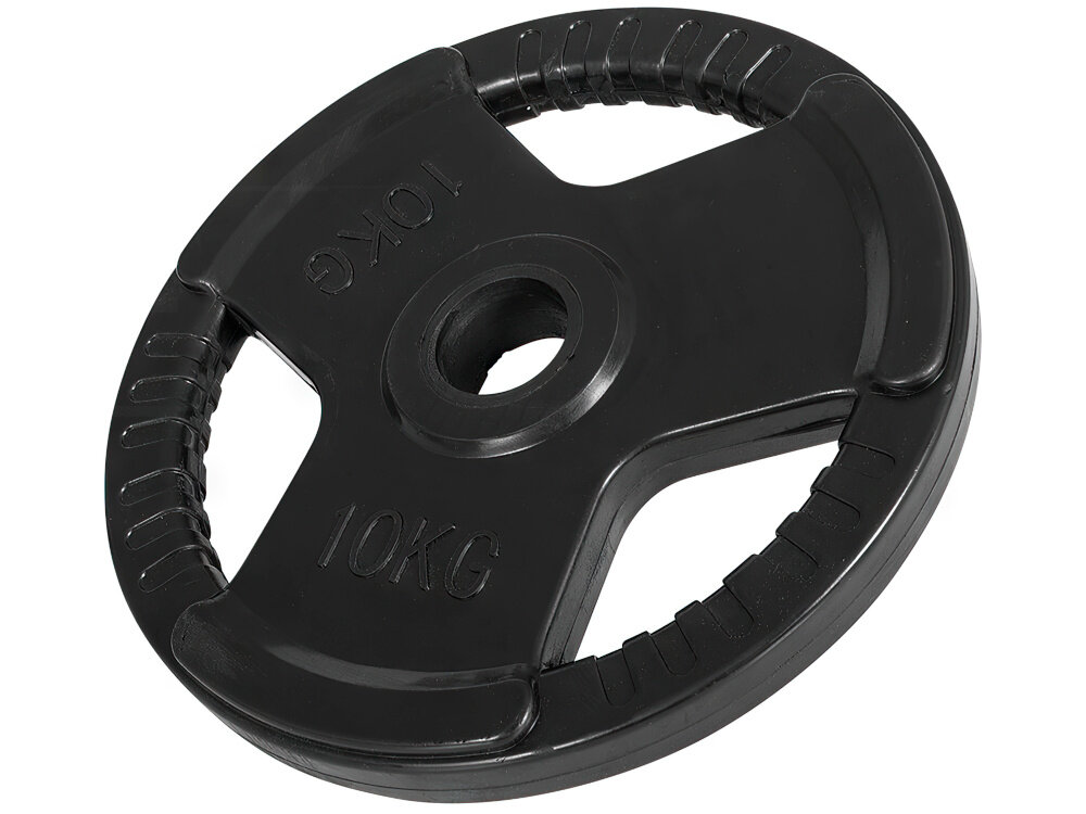 Obciążenie GORILLA SPORTS Grip 51 (10 kg) Czarny obciążenie na białym tle o wadze 10 kg do treningu siłowego ze sztangą, gryfem prostym i łamanym do ćwiczeń izolowanych i ogólnorozwojowych budujesz siłę, wytrzymałość i technikę bez przeciążania stawów w domowej siłowni i klubie fitness