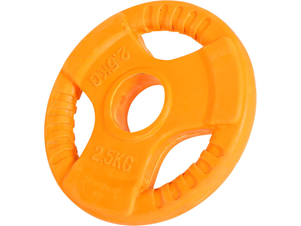 Obciążenie GORILLA SPORTS Grip 30 (2,5 kg) Pomarańczowy obciążenie na białym tle o wadze 2,5 kg do treningu siłowego ze sztangą, gryfem prostym i łamanym do ćwiczeń izolowanych i ogólnorozwojowych budujesz siłę, wytrzymałość i technikę bez przeciążania stawów w domowej siłowni i klubie fitness