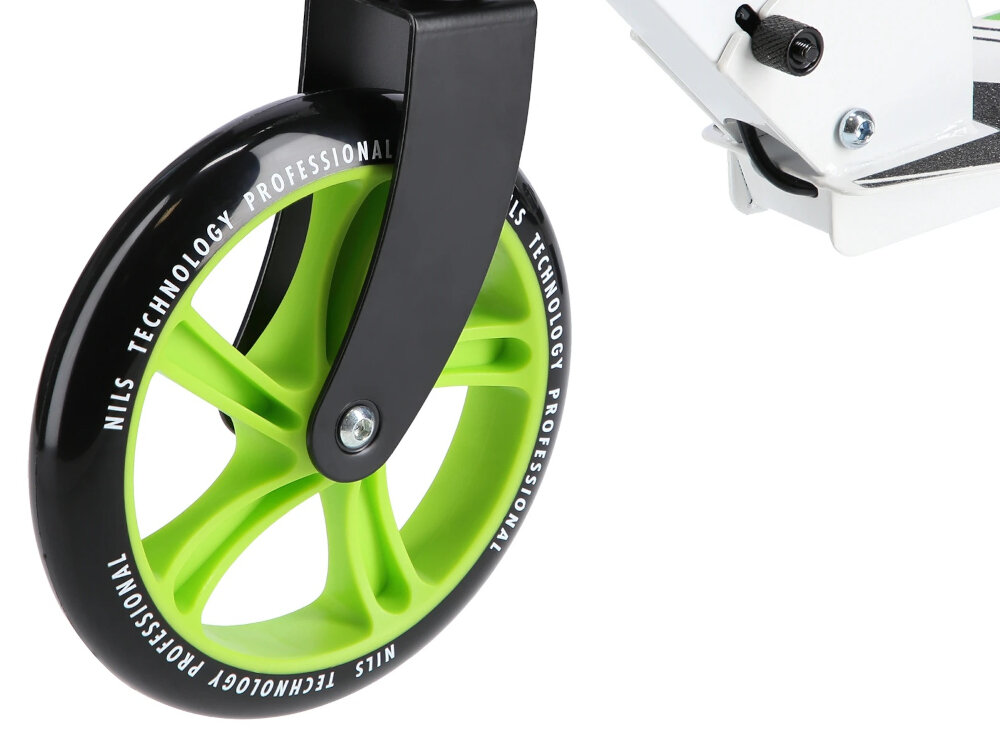 Hulajnoga NILS EXTREME HM0180 Zielony kola srednica 180 mm z materialu PU twardosc 82A amortyzuja drgania lozyska ABEC-7