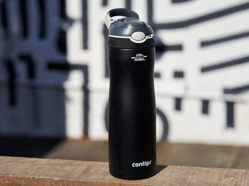 Butelka termiczna CONTIGO Ashland Chill 590 ml Czarny system zamykania AutoSpout 100% ochrony przed przeciekaniem i rozlaniem specjalny przycisk otwieranie ustnika jedną ręką blokada przycisku bezpieczeństwo przechowywania