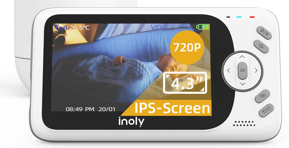 Niania elektroniczna INOLY Lily barwny monitor LCD ukojenie ciekawość dwukierunkowa rozmowa kontrast przekątna zasięg