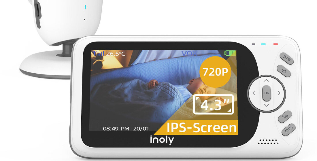 Niania elektroniczna INOLY Ava barwny monitor LCD ukojenie ciekawość dwukierunkowa rozmowa kontrast przekątna