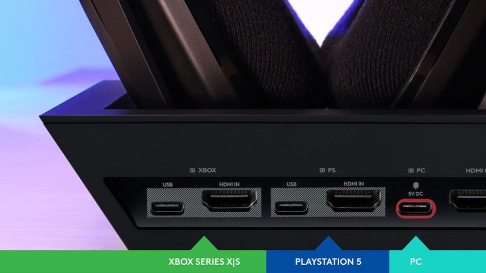 Słuchawki LOGITECH Astro A50 X z technologią PLAYSYNC do Xbox Series X|S, PlayStation 5 i PC, kadr na złącza stacji bazowej