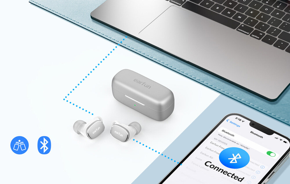 Słuchawki dokanałowe EARFUN Free Pro 3  polaczenie bluetooth bezczynnosc automatyczne wylaczanie