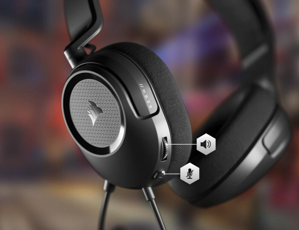 Słuchawki CORSAIR HS35 Surround v2 sterowanie wygoda nauszniki obrotowe palak konstrukcja