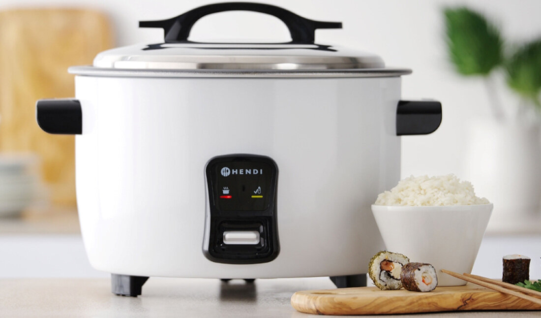 Ryżowar HENDI Kitchen Line 240441 Prosta obsługa automatyczny mechanizm miarka precyzja odmierzanie składniki proces kontrola gotowanie