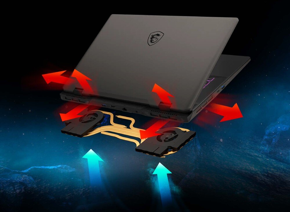 Laptop MSI Sword 17 HX B14VGKG-017XPL 17 IPS 240Hz i7-14700HX 16GB RAM 1TB SSD GeForce RTX4070 chłodzenie temperatura wentylatory