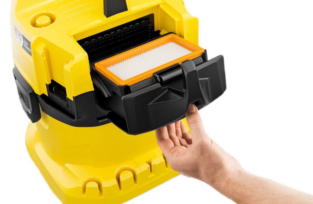 Odkurzacz KARCHER WD 4-18 Dual V-20/22 1.628-600.0 na mokro i sucho płaski filtr falisty odkurzać płyny i suche zabrudzenia  wygodne rozwiązanie wyjęcie i oczyszczenie filtra w kilka sekund higiena