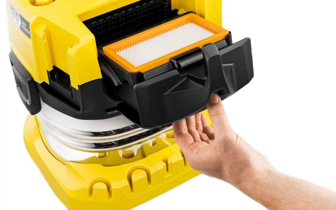 Odkurzacz KARCHER WD 4-18 S Dual V-20/22 1.628-625.0 Wygodny system filtracji Płaski filtr plisowany Włókninowe worki filtrujące system wyjmowania filtra  w kilka sekund