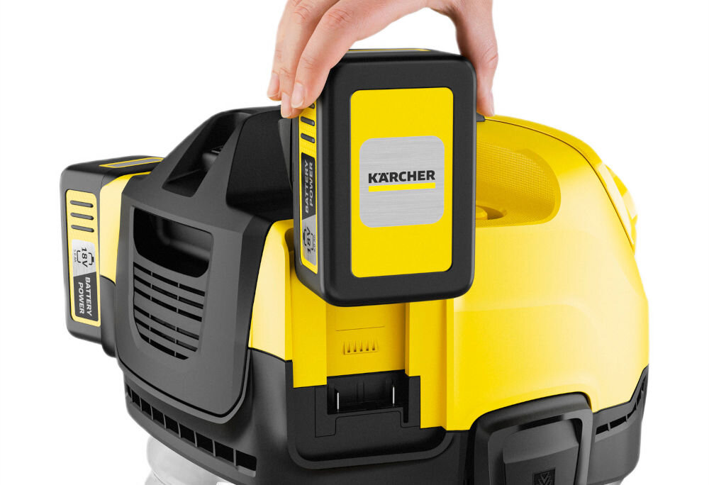Odkurzacz KARCHER WD 4-18 S Dual Battery Set V-20/22 1.628-626.0 2 platforma zasilania 18 V wymiana akumulatorów między urządzeniami akumulator 5,0 Ah szybkie ładowanie pełna naładowanie około 3 godzin system monitorowania poziom energii czas pracy czas działania do 28 minut wykonywanie większości codziennych zadań 