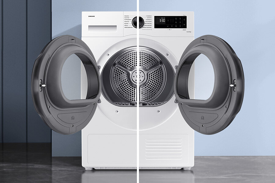 Przezroczyste dwustronne drzwi w suszarce Optimal Dry Przezroczyste dwustronne drzwi w suszarce Samsung Optimal Dry DV90CGC0A0AE