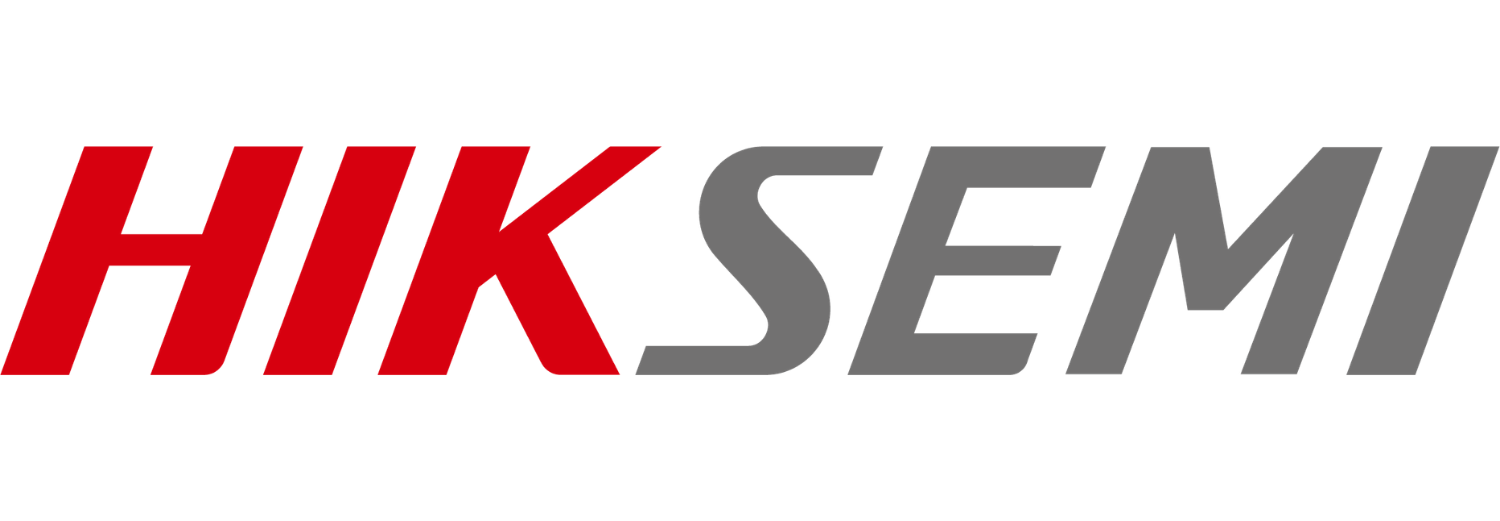 Logo z napisem \'HIKSEMI\' w kolorach czerwonym i szarym na białym tle.