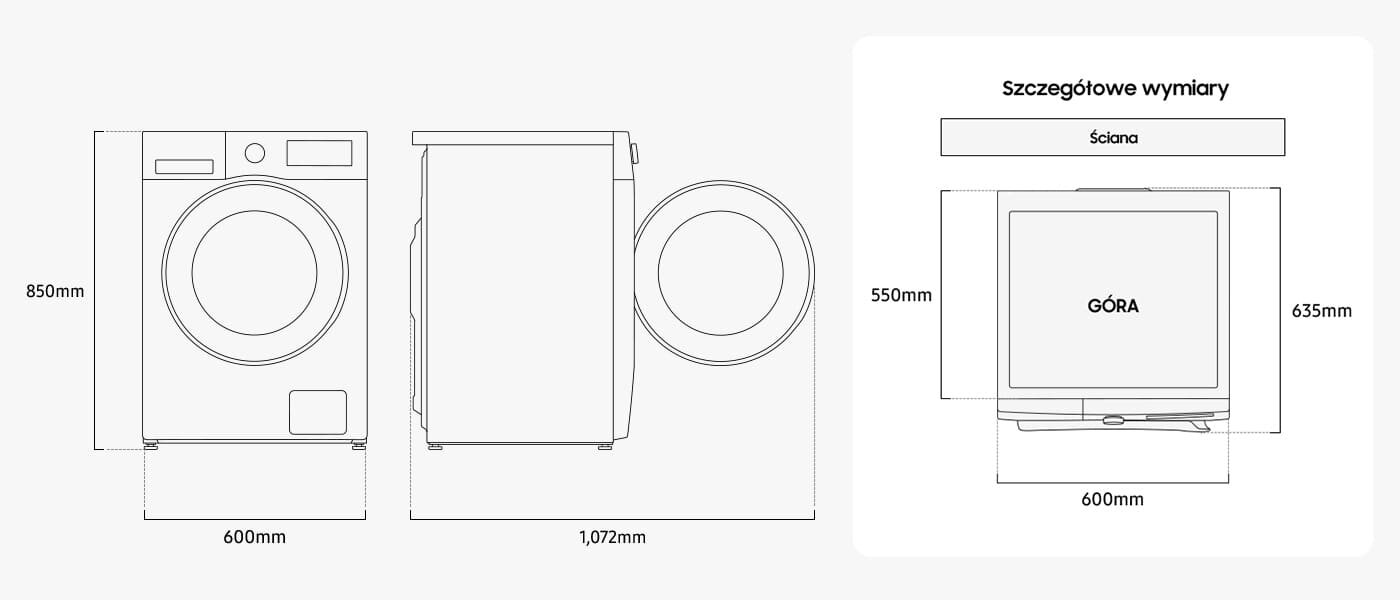 Pralka WW11DG6B85LKU4 - zdjęcie - szczegółowe wymiary Pralka Samsung WW11DG6B85LKU4 - zdjęcie - szczegółowe wymiary