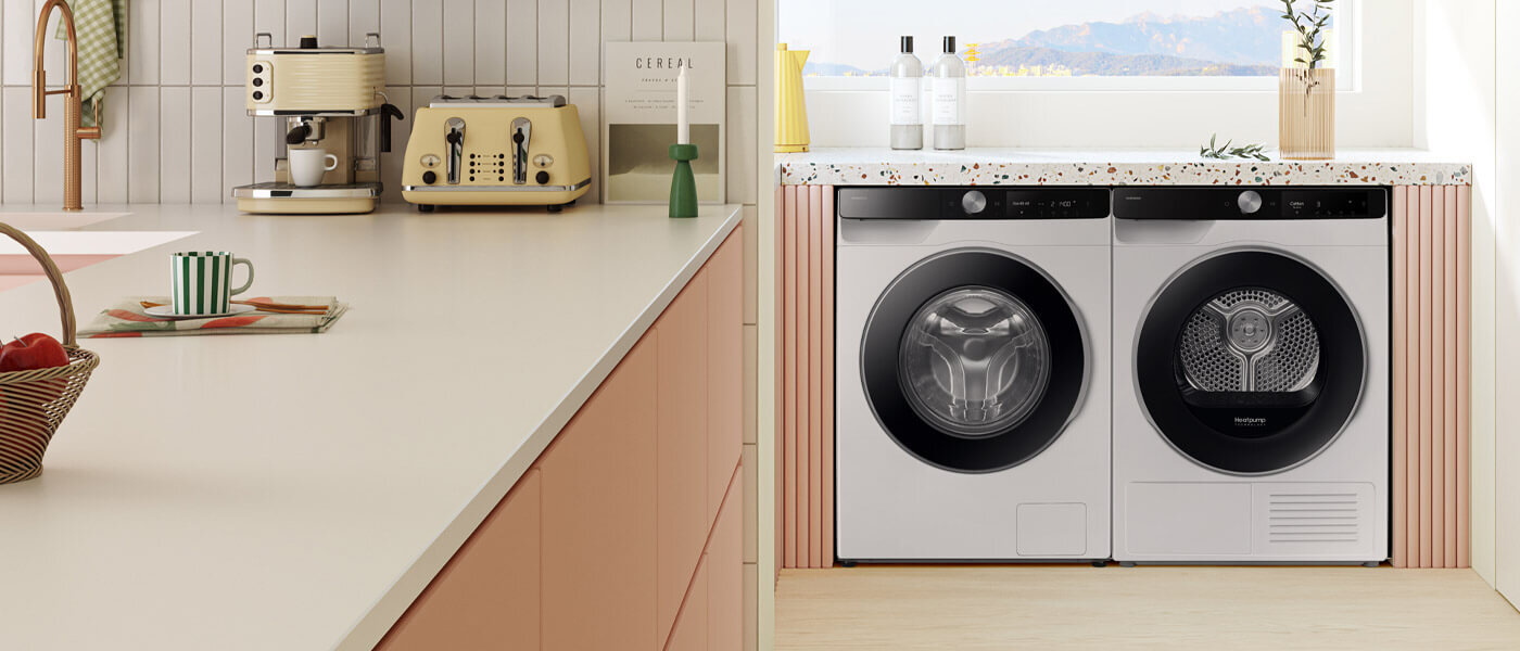 Pralka Samsung WW11DG6B85LKU4 - zdjęcie w jasnoróżowej kuchni
