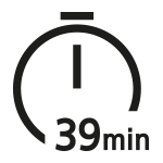 Pralka WW11DG6B85LKU4 - ikonka - program super szybki Ikona przedstawiająca czarny symbol stopera z napisem \'39 min\'.