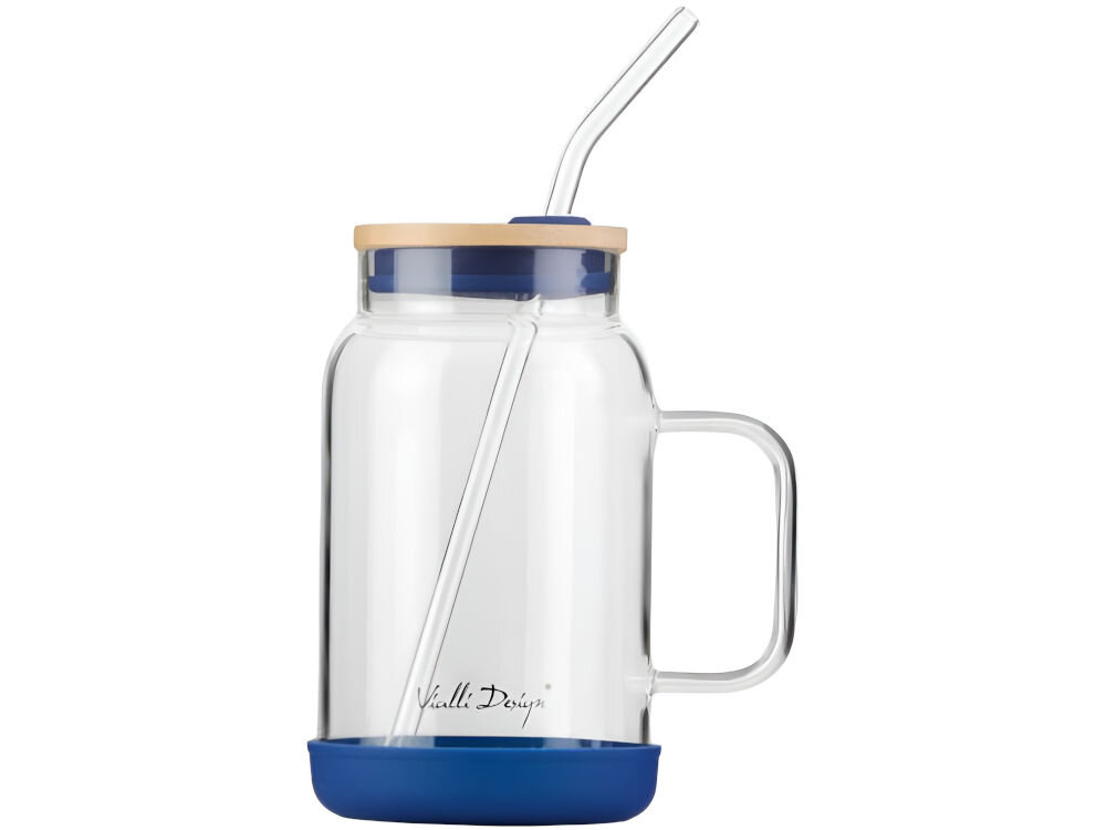 Słoik ze słomką VIALLI DESIGN Fuori 600 ml Granatowy oryginalny pomysł na prezent stylowy design funkcjonalność jakość styl