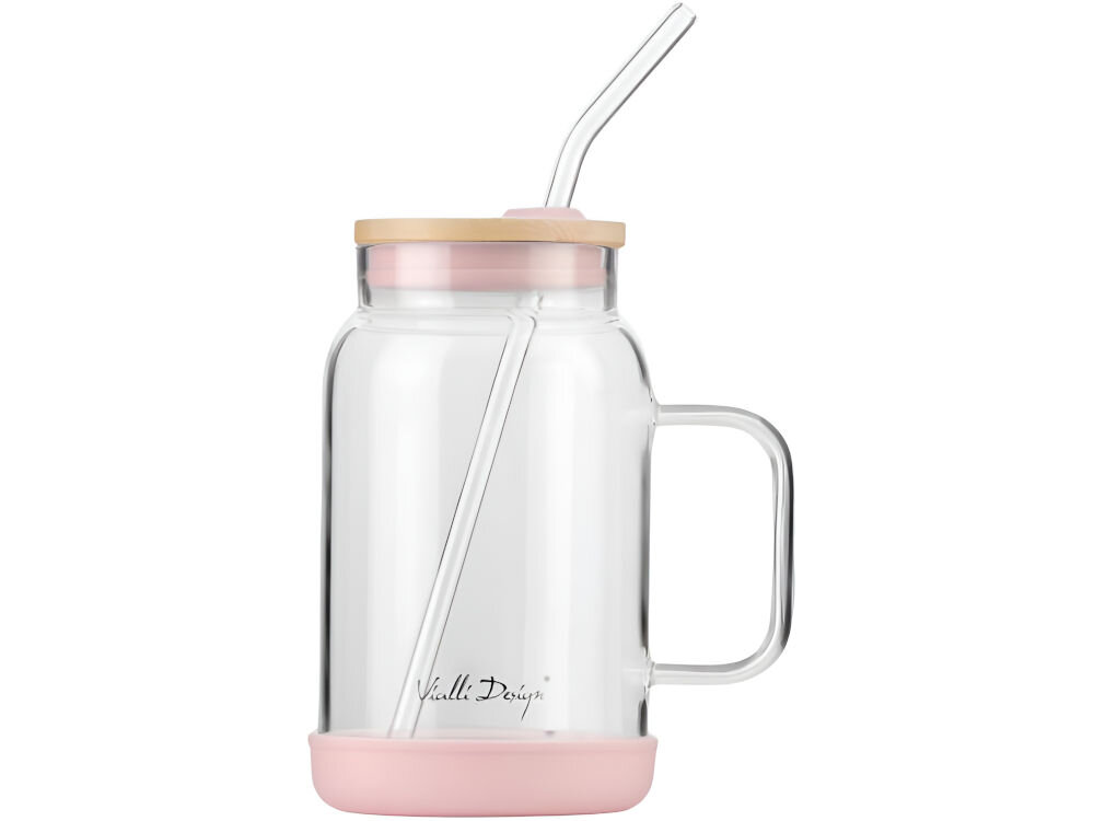 Słoik ze słomką VIALLI DESIGN Fuori 600 ml Różowy oryginalny pomysł na prezent stylowy design funkcjonalność jakość styl  