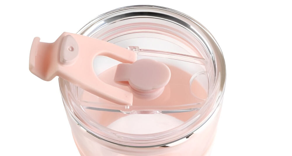 Kubek termiczny VIALLI DESIGN Fuori Różowy dwufunkcyjne zamykanie centralny otwór szklana słomka wygoda picie bezposrednio z kubka drugi otwór elastyczność