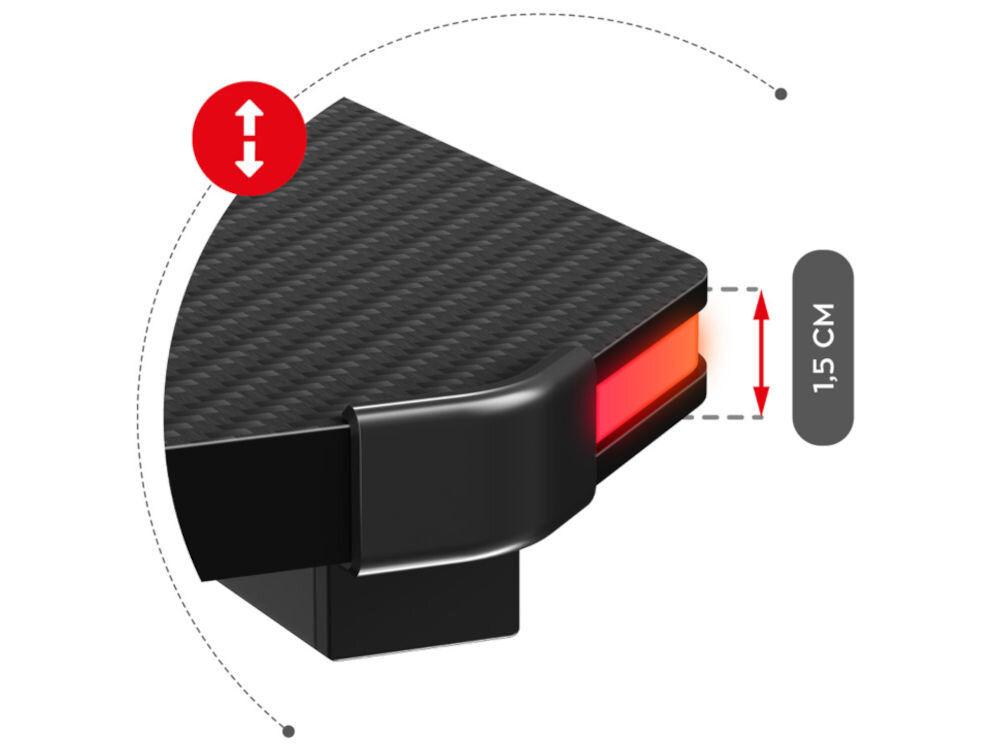Biurko gamingowe HUZARO Hero 4.8 RGB Czarny zbliżenie na blat i pasek LED i grubość blatu 1,5 cm stabilność komfort solidność dobrze znosi obciążenie nie ulega odkształceniom