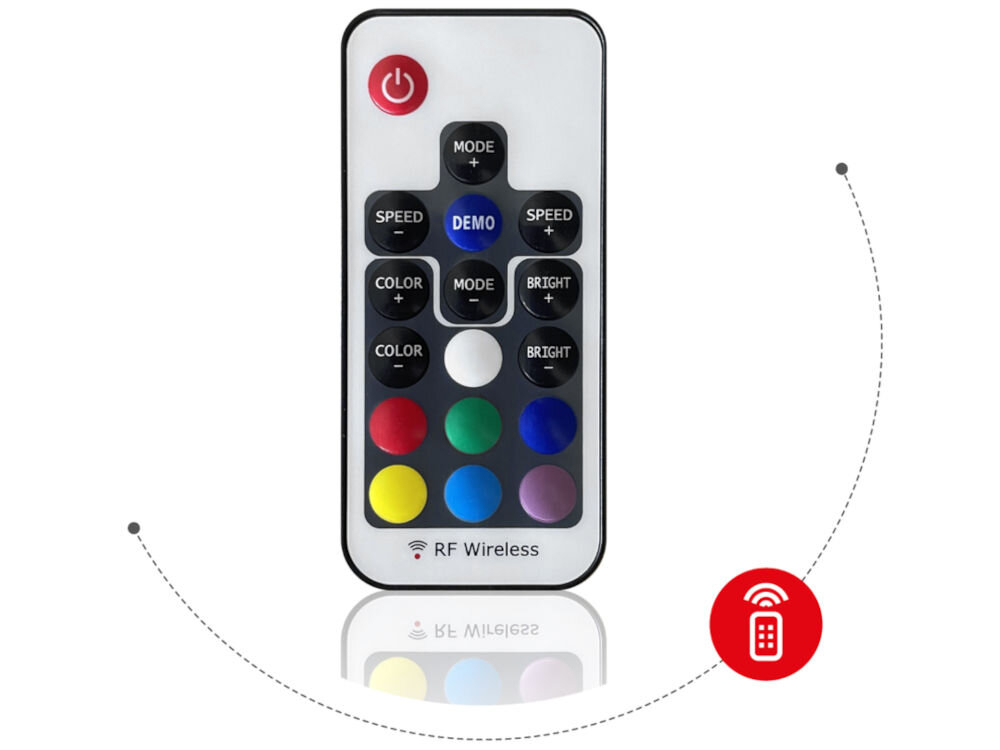 Biurko gamingowe HUZARO Hero 4.8 RGB Czarny prezentacja bezprzewodowego pilota na białym tle przełączanie efektów świetlnych i kolorów zmiana atmosfery