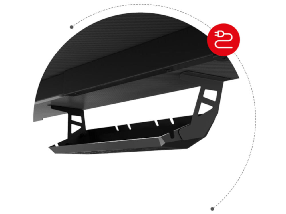 Biurko gamingowe HUZARO Hero 4.8 RGB Czarny prezentacja maskownicy pod biurkiem na białym tle porządek ułatwiony dostęp