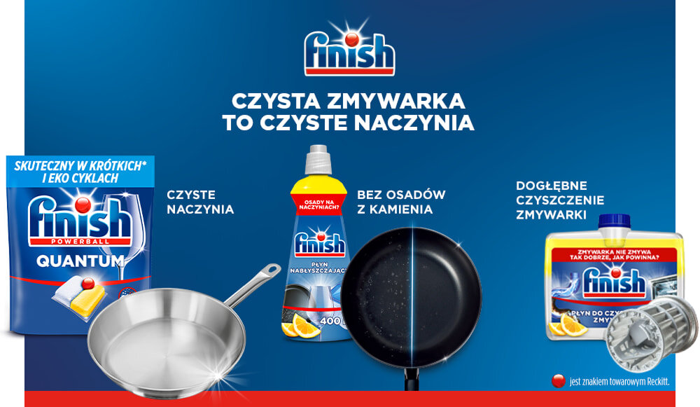 Kapsułki do zmywarek FINISH Powerball Quantum All in 1 Fresh - 46 szt., nabłyszczacz, połysk, czystość, higiena, Zestaw produktów do mycia naczyń i czyszczenia zmywarki.