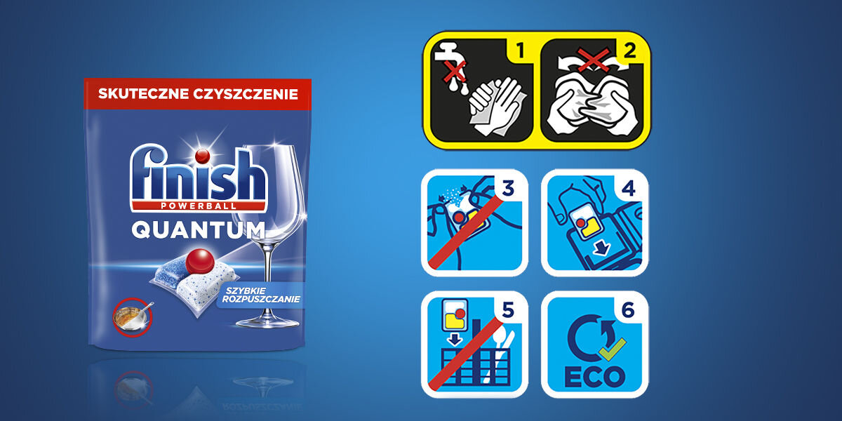 Kapsułki do zmywarek FINISH Powerball Quantum All in 1 Fresh - 46 szt. sposób użycia instrukcja stosowania