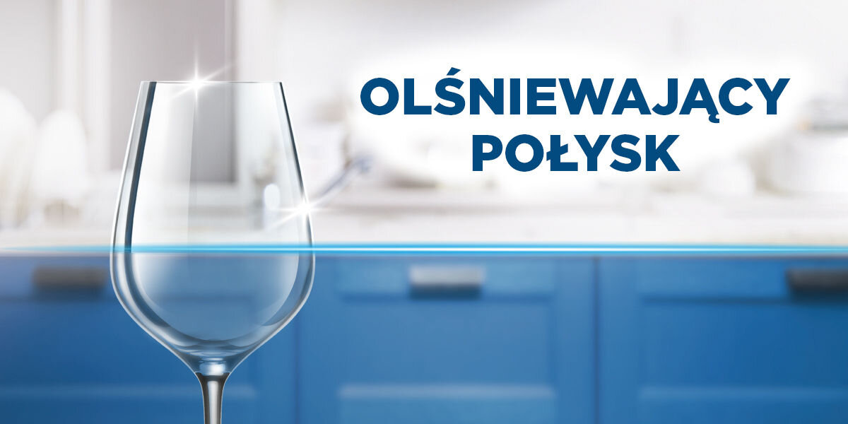 Kapsułki do zmywarek FINISH Powerball Quantum All in 1 czysty błyszczący kieliszek z napisem olśniewający połysk
