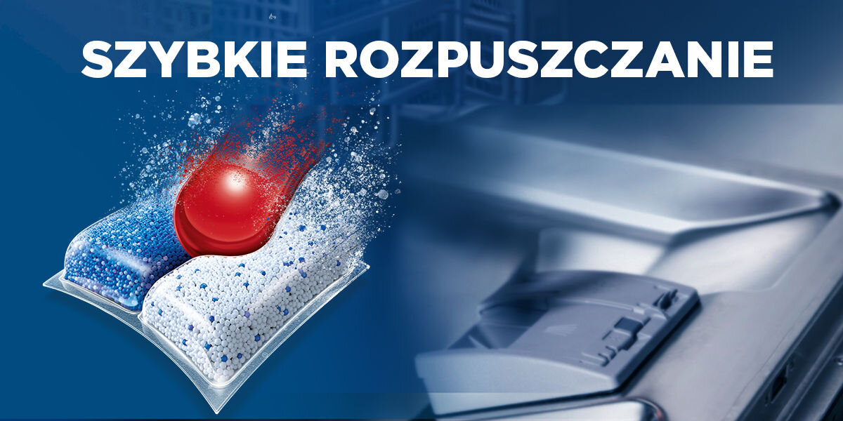 Kapsułki do zmywarek FINISH Powerball Quantum All in 1 rozpuszczająca się tabletka z napisem szybkie rozpuszczanie