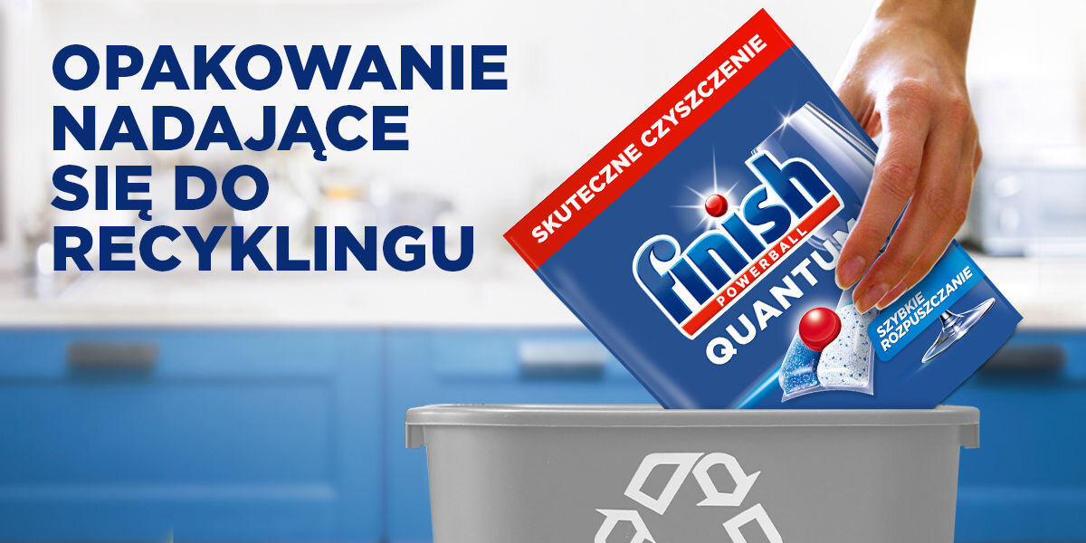 Kapsułki do zmywarek FINISH Powerball Quantum All in 1 opakowanie wkładane do kosza z oznaczeniem recyklingu