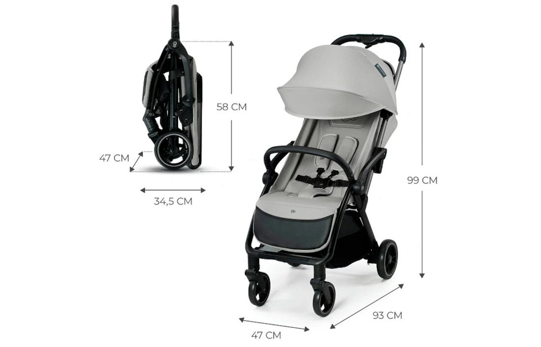 Wózek dziecięcy KINDERKRAFT Apino Szary Automatyczne składanie wymiary funkcja AUTO FOLDING samodzielnie stoi przechowywanie podróż