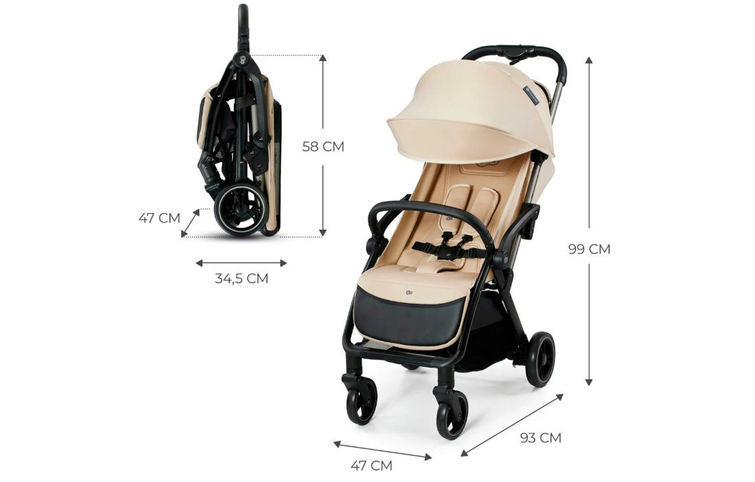 Wózek dziecięcy KINDERKRAFT Apino Beżowy Automatyczne składanie wymiary funkcja AUTO FOLDING samodzielnie stoi przechowywanie podróż