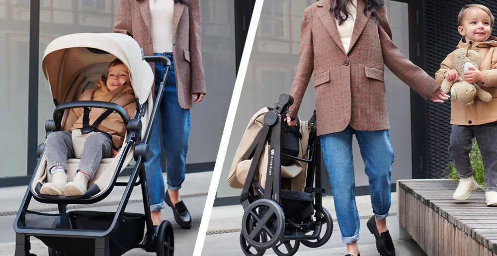 Wózek wielofunkcyjny KINDERKRAFT Newly 3in1 Mink Pro Beżowy od narodzin do 4 roku życia niska swaga spacery podróż