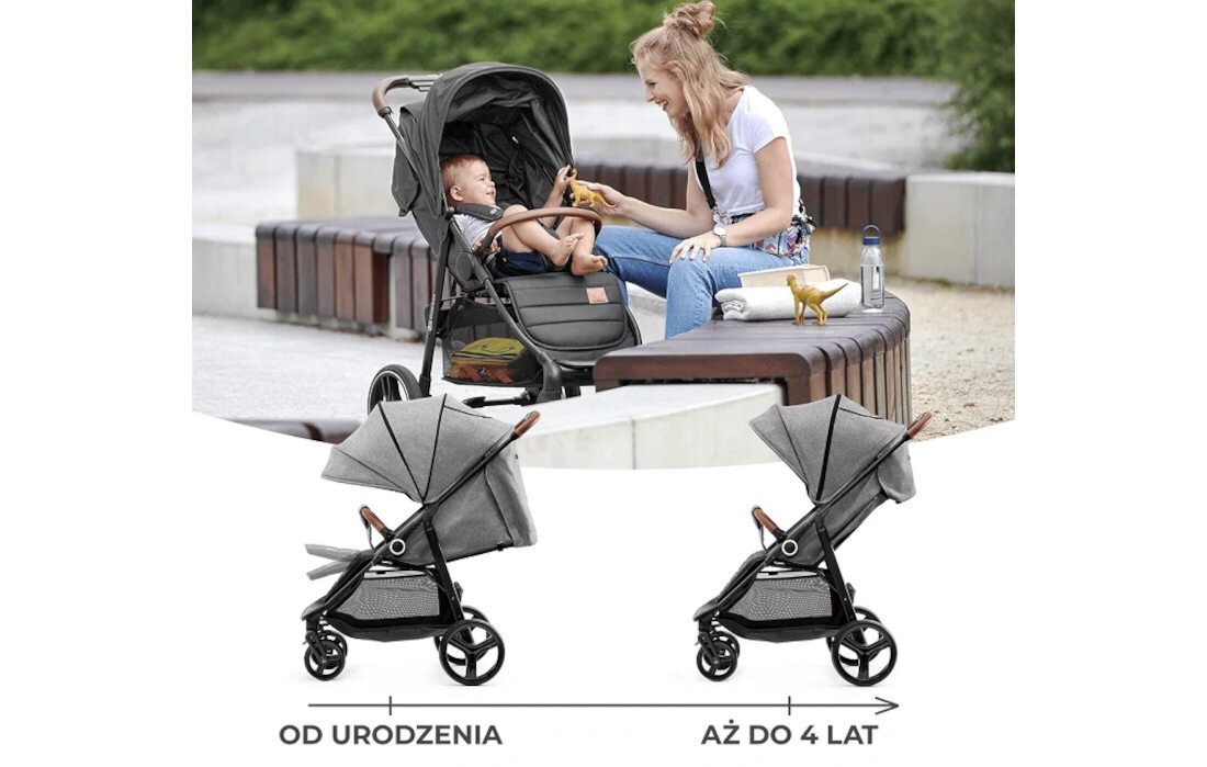 Wózek dziecięcy KINDERKRAFT Grande Plus Szary Wytrzymała rama rozkładane na płasko oparcie komfort bezpieczeństwo waga wiek