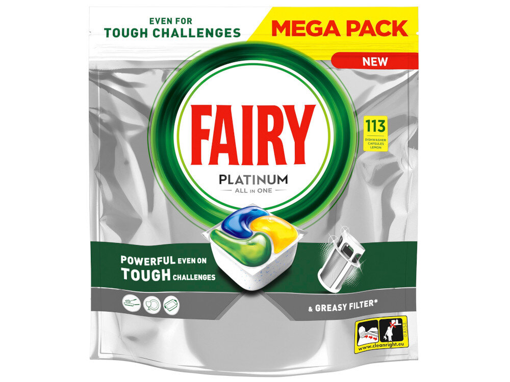 Kapsułki do zmywarki FAIRY Platinum All in One Lemon - 113 szt. kapsułki brud tłuste czyszczenie