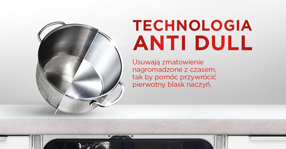 Kapsułki do zmywarki FAIRY Platinum Plus All in One Lemon - 71 szt. Dwa czyste, lśniące kieliszki. Napis: Nieskazitelny blask i brak osadu dzięki wbudowanej funkcji soli i środka do płukania