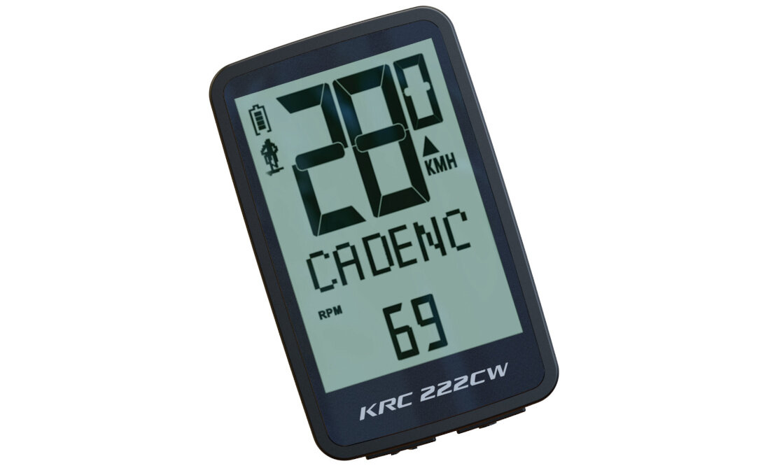 Licznik rowerowy KROSS KRC 222CW łatwość użytkowania podświetlany ekran Wbudowany licznik kalorii kalorie monitorowanie forma zdrowie Wskaźnik poziomu naładowania baterii jazda wygoda