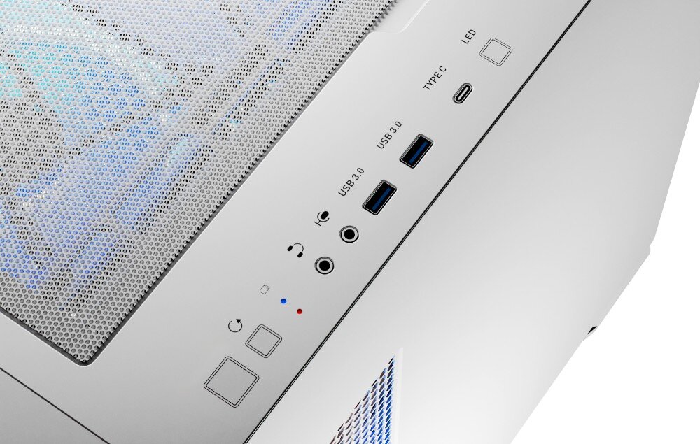 Obudowa MODECOM Horizon ARGB Flow Midi Biały porty złącza gniazda audio