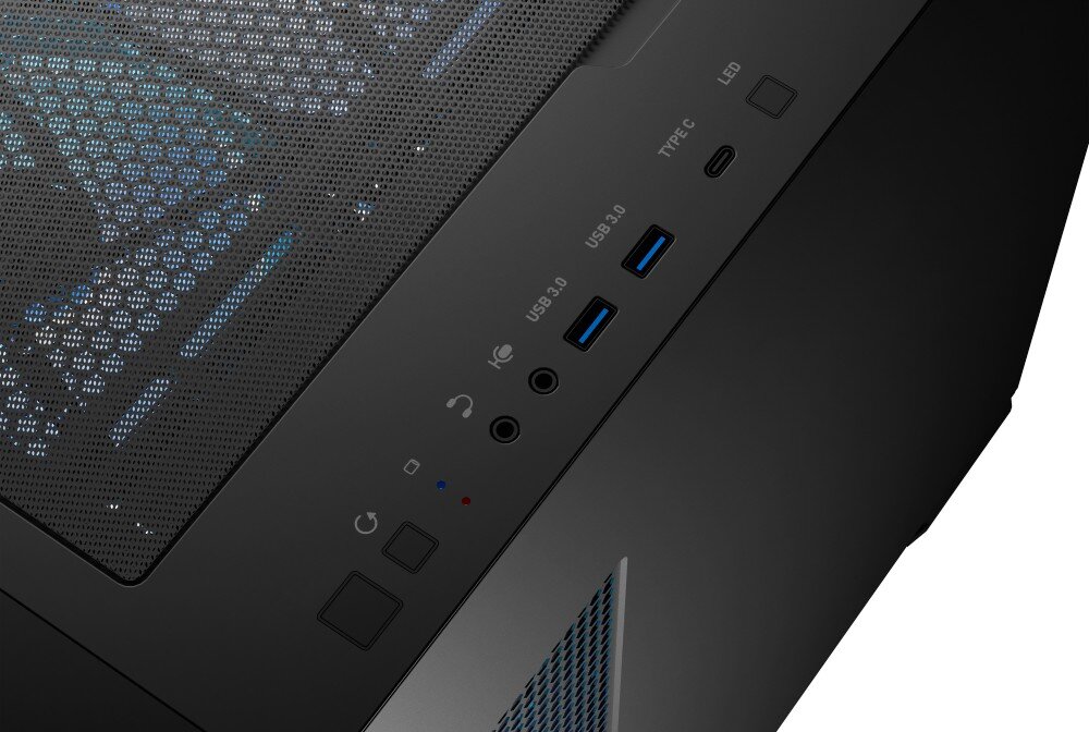 Obudowa MODECOM Horizon ARGB Flow Midi Czarny porty złącza gniazda audio