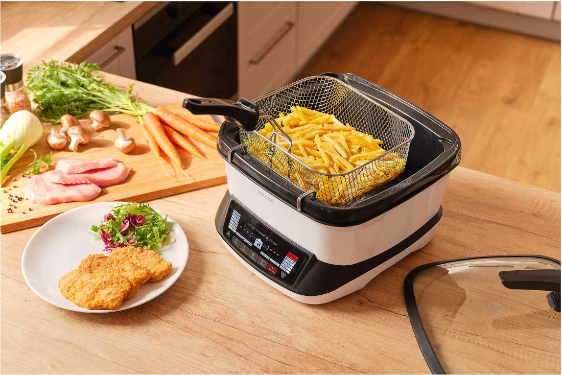 Air Fryer Frytkownica beztłuszczowa SENCOR SFR 9400WH z 18 gotowymi programami Komfort gotowania Duże naczynie pojemność posiłki Równomierne rozprowadzanie ciepła aluminiowa konstrukcja ułatwienie planowanie posiłki