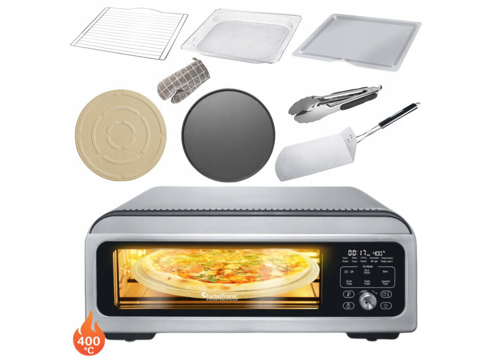 Piec do pizzy TURBOTRONIC TT-PO12 Srebrny 2000W średnica 30 cm zestaw akcesoria komplet wyposażenie