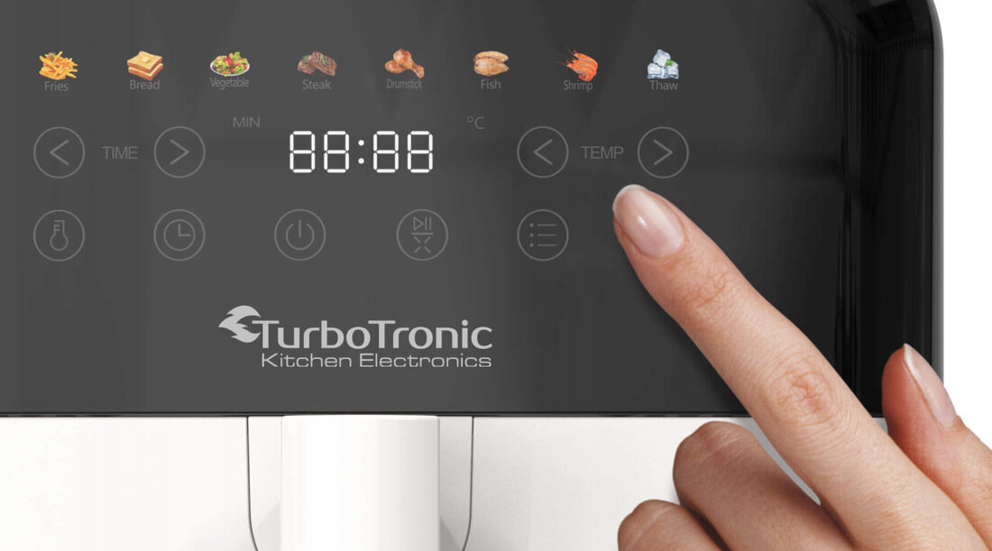 Frytkownica beztłuszczowa TURBOTRONIC TT-AF190 Biały Air Fryer Kolorowy wyświetlacz automatyczne programy smażenie obsługa komfort wygoda