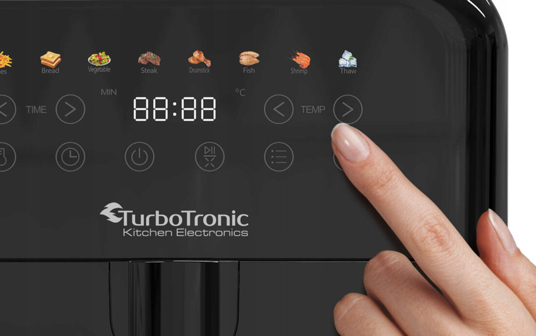 Frytkownica beztłuszczowa TURBOTRONIC TT-AF190 Czarny Air Fryer Kolorowy wyświetlacz automatyczne programy smażenie obsługa komfort wygoda