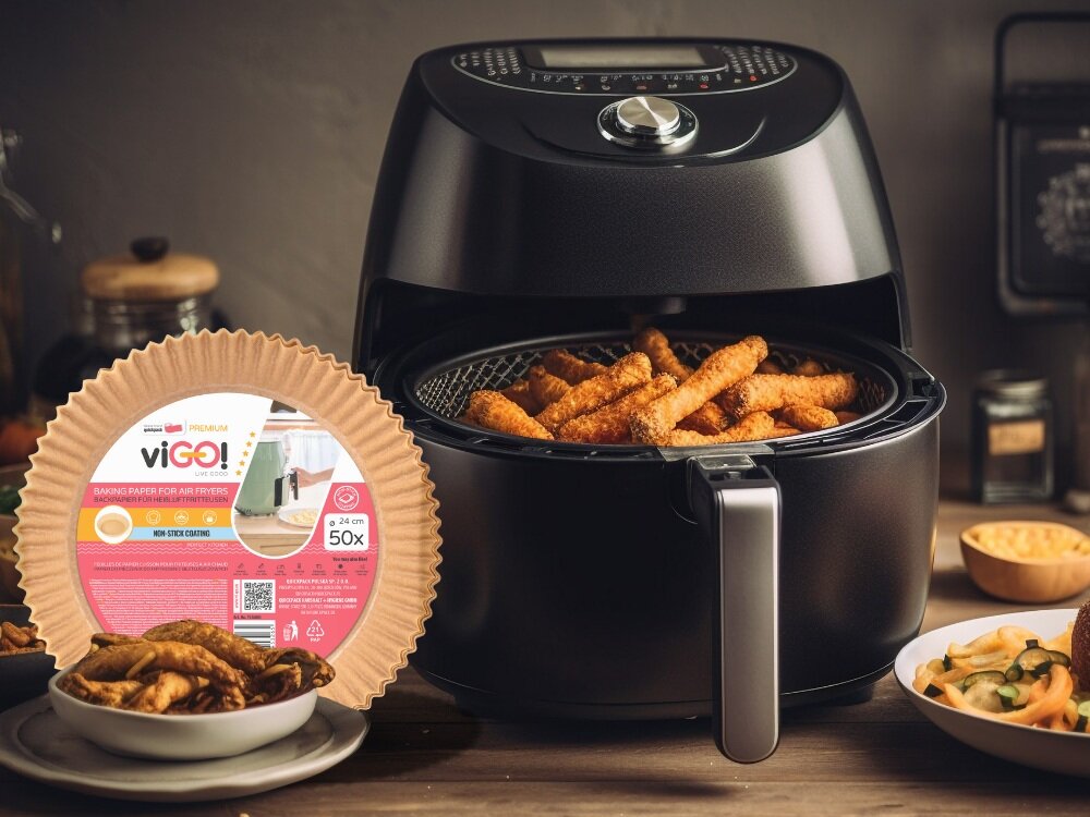 7536006 viGO! Papier do pieczenia do frytkownic beztłuszczowych 24 cm 50 szt. obustronnie silikonowana powierzchnia, olejoodporny, wodoodporny, zachowuje strukturę