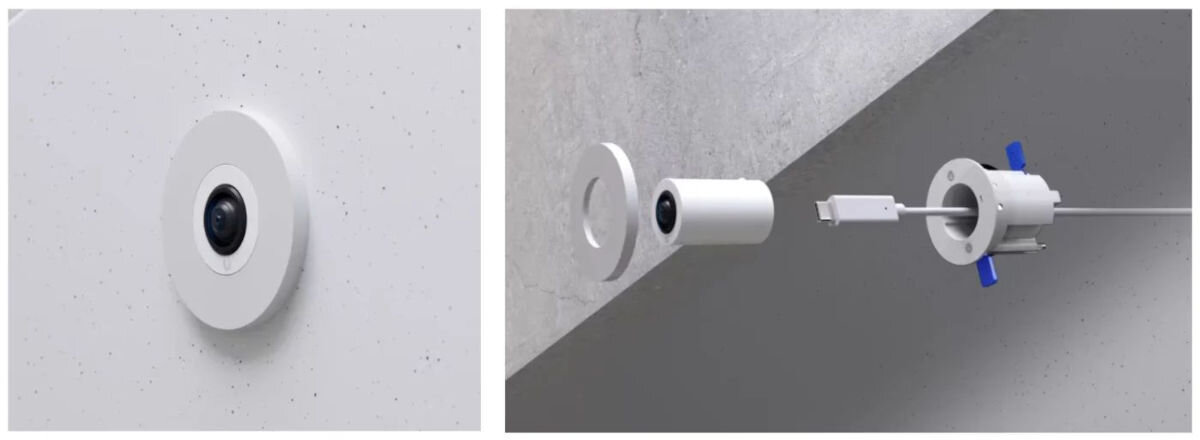 Kamera UBIQUITI AI Theta Pro Wewnętrzna, USB-C, analityka, rozpoznawanie, audio, monitoring, Montaż kamery wpuszczanej AI Theta w suficie.