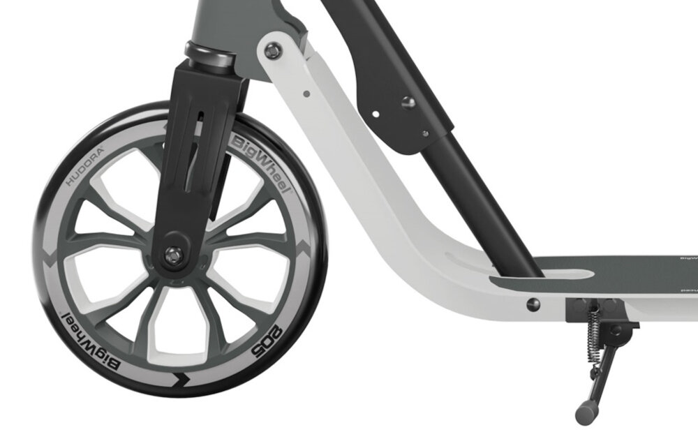 Hulajnoga HUDORA BigWheel Advanced 205 Czarno-szary kolka z materialu PU srednica 205 mm wysokiej klasy lozyska ABEC-7 plynosc ruchu odpornosc na tarcia