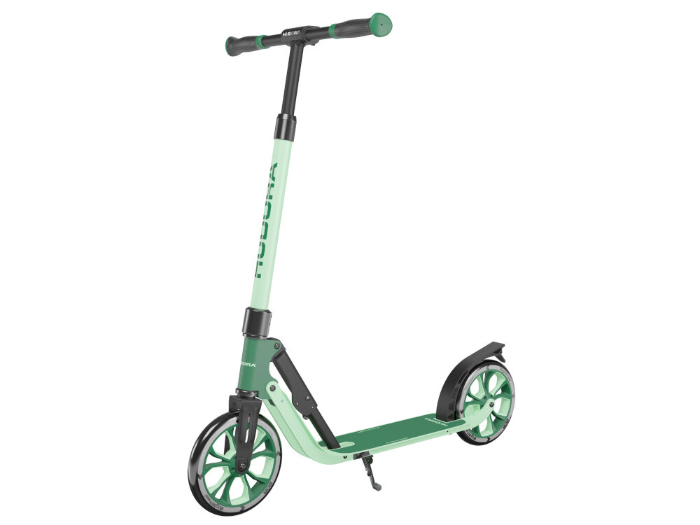 Hulajnoga HUDORA BigWheel Advanced 205 Czarno-zielony do rekreacyjnej jazdy tylny hamulec nozny docisnac do kola bezpieczne zatrzymanie sie