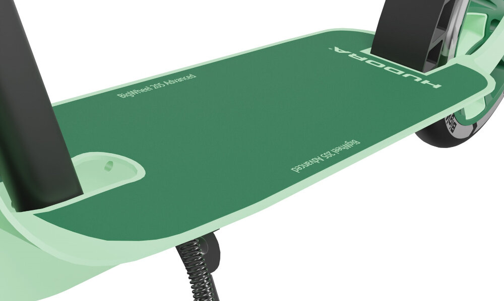 Hulajnoga HUDORA BigWheel Advanced 205 Czarno-zielony szeroki podest jezdny aluminiowy deck wymiary 33 x 11,5 cm stabilna podpora