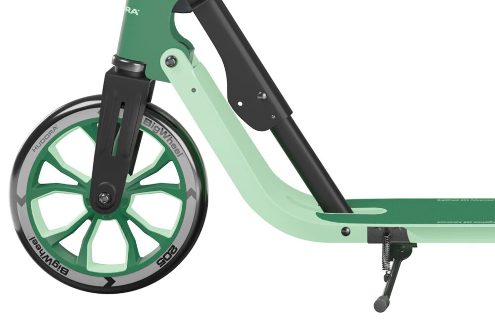 Hulajnoga HUDORA BigWheel Advanced 205 Czarno-zielony kolka z materialu PU srednica 205 mm wysokiej klasy lozyska ABEC-7 plynosc ruchu odpornosc na tarcia